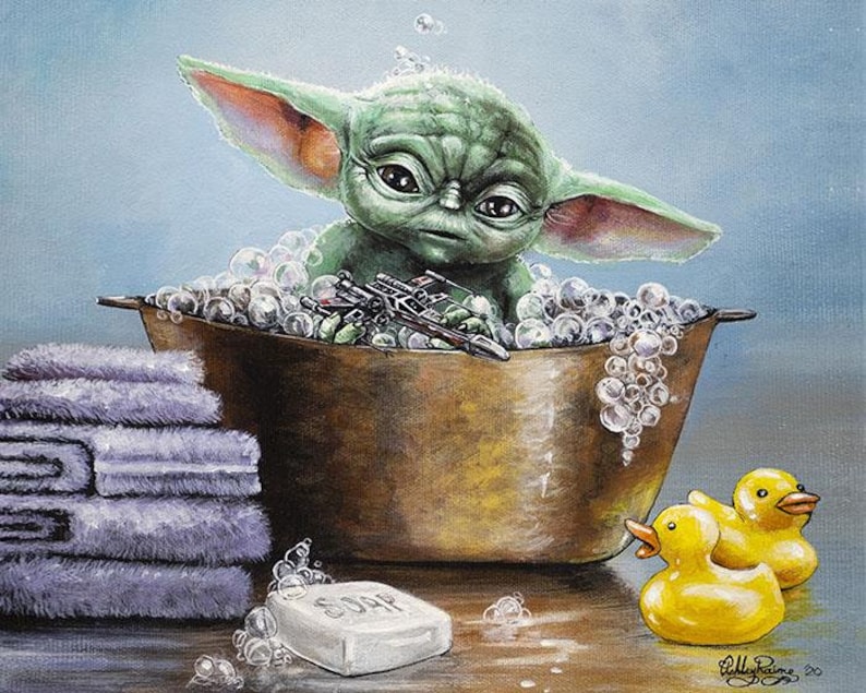 Baby Yoda's Bubble Bath Star Wars Bathroom & Nursery Art | Etsy