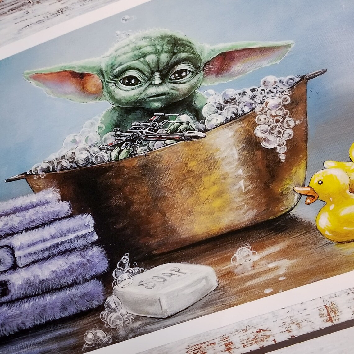 Baby Yoda's Bubble Bath Star Wars Bathroom & Nursery Art Etsy