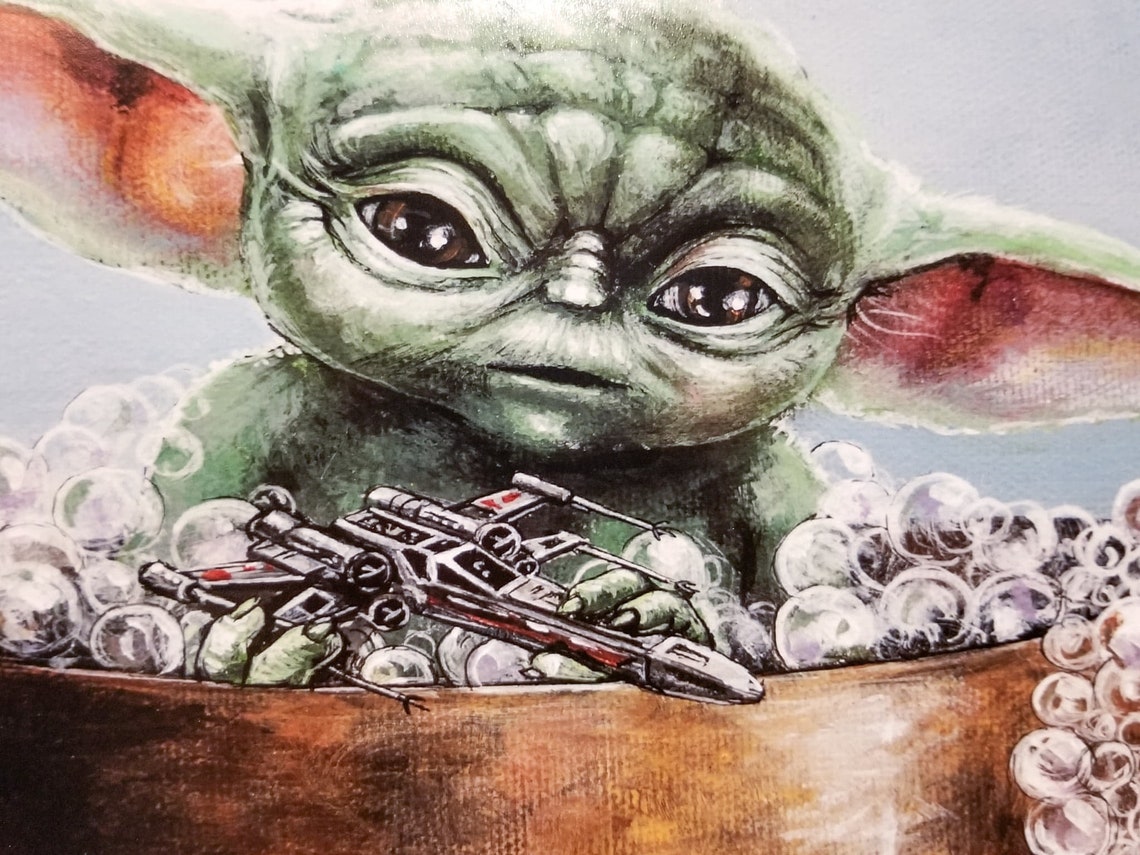 Baby Yoda's Bubble Bath Star Wars Bathroom & Nursery Art Etsy