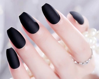 EDA LUXURY BEAUTY Black Matte Press On Nails Elegant Gothic Trendy False Nails Extra Long Length Coffin Square Super Fashion Fake Nails