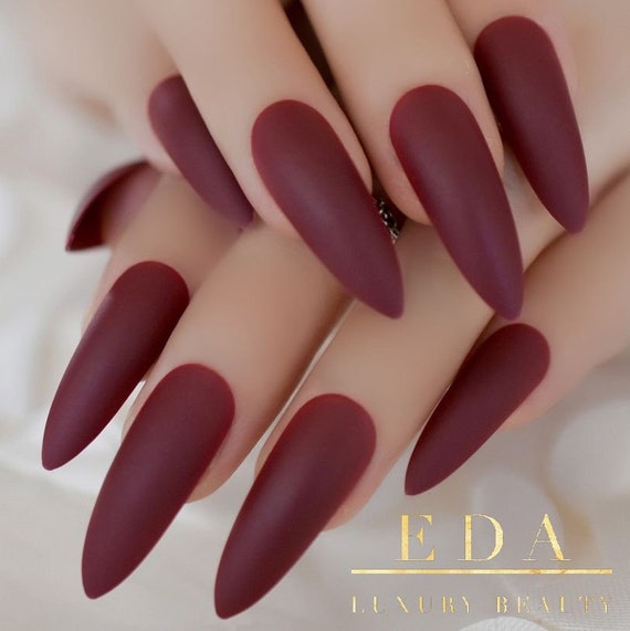 EDA LUXURY BEAUTY Dark Red Burgundy Matte Press on Elegant False