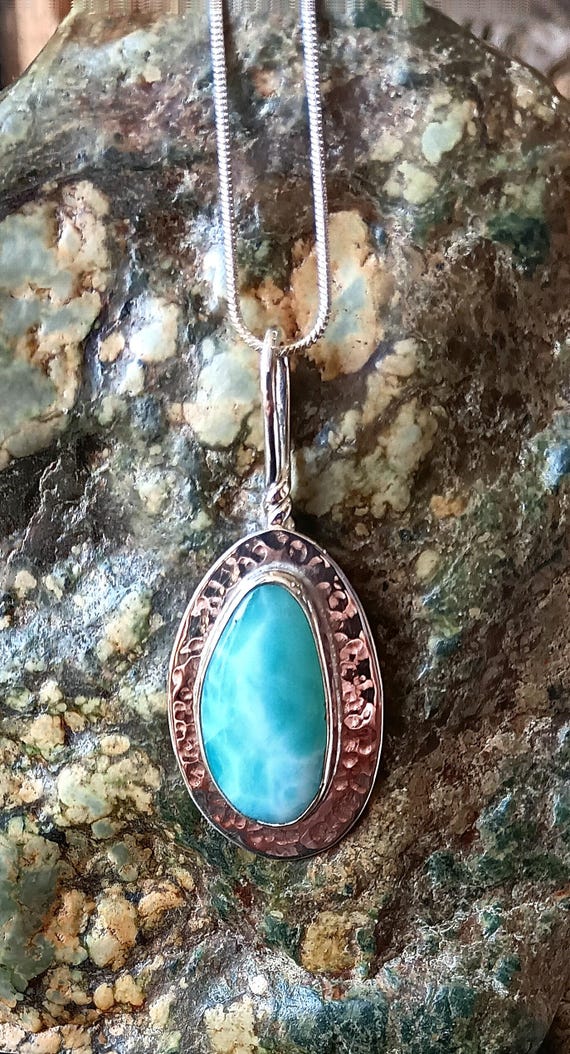 Beautiful AAA Dominican Larimar pendant. Top quality-rare like this. Handmade in Mendocino by musician/silversmith-Untreated