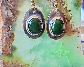 Siberian jade earings Handmade rare gemstone jewelry in Mendocino by blues musician-silversmith