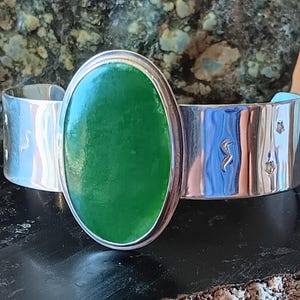 Top grade untreated natural Siberian jade bracelet. Rare quality! Handmade rare gemstone jewelry in Mendocino by blues musician-silversmith