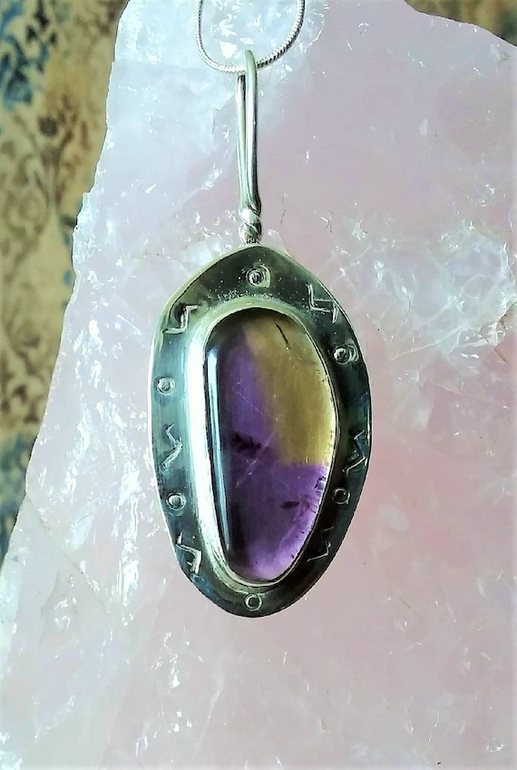 Freeform Ametrine pendant Handmade rare gemstone jewelry in Mendocino by blues musician-silversmith