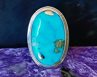 Zacatecas turquoise with pyrite ring. Super stuff. Handmade in Mendocino by musician silversmith