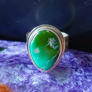 Rare blue/green Royston turquoise ring. Freeform semi rough untreated. Made in Mendocino by silversmith/musician