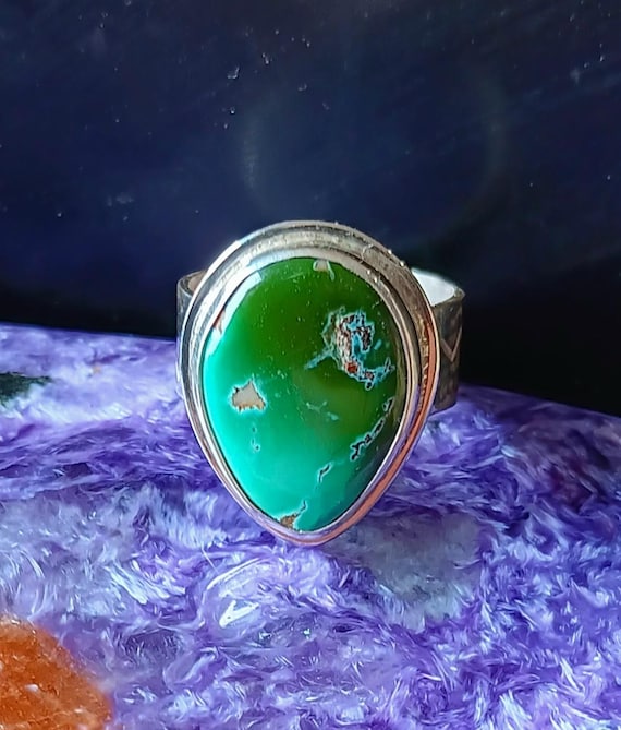 Rare blue/green Royston turquoise ring. Freeform semi rough untreated. Made in Mendocino by silversmith/musician