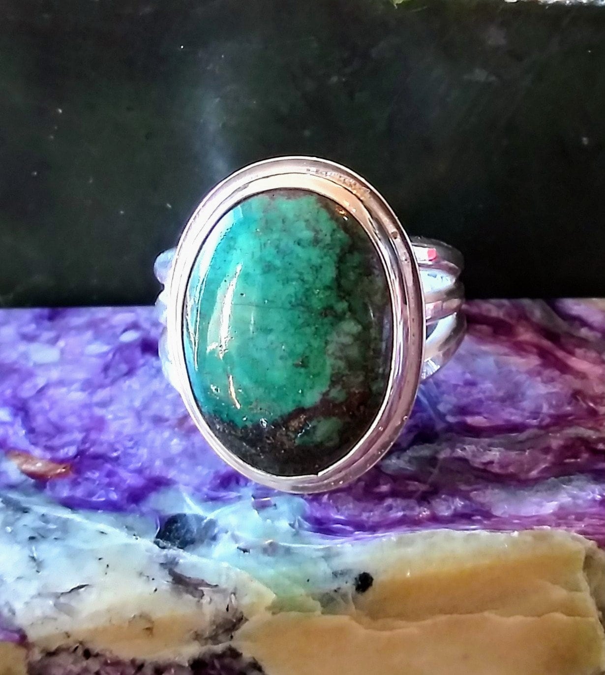 Hubei cloud mountan spiderweb untreated turquoise-Mans ring  Handmade rare gemstone jewelry in Mendocino by blues musician-silversmith