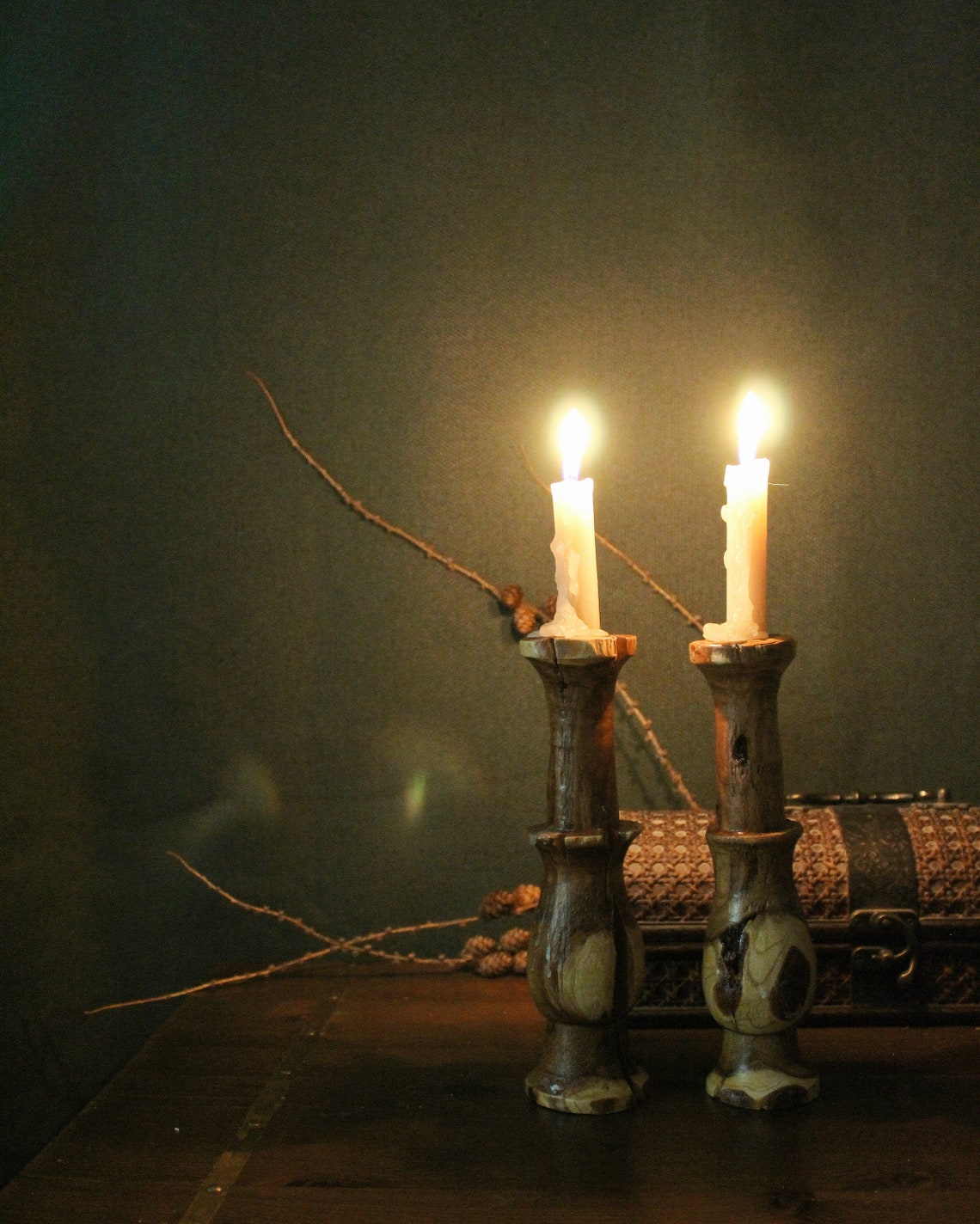 Woodturned appletree candleholders set 9 Etsy