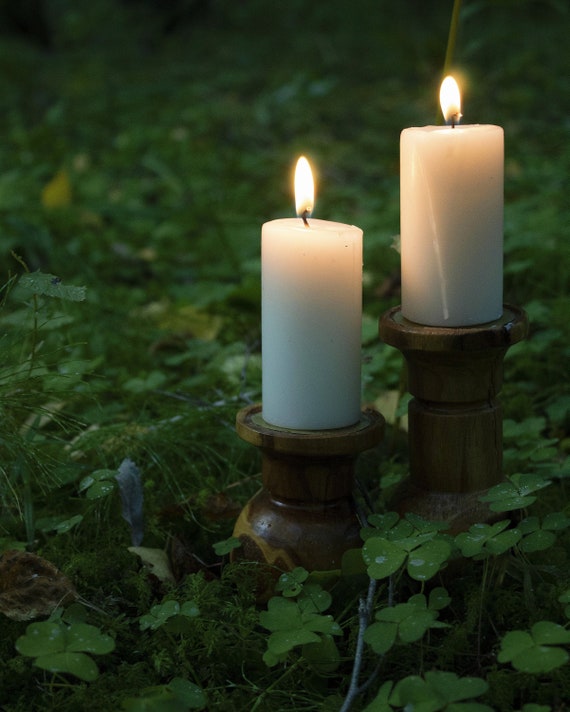 Woodturned appletree candleholders set 11 Etsy