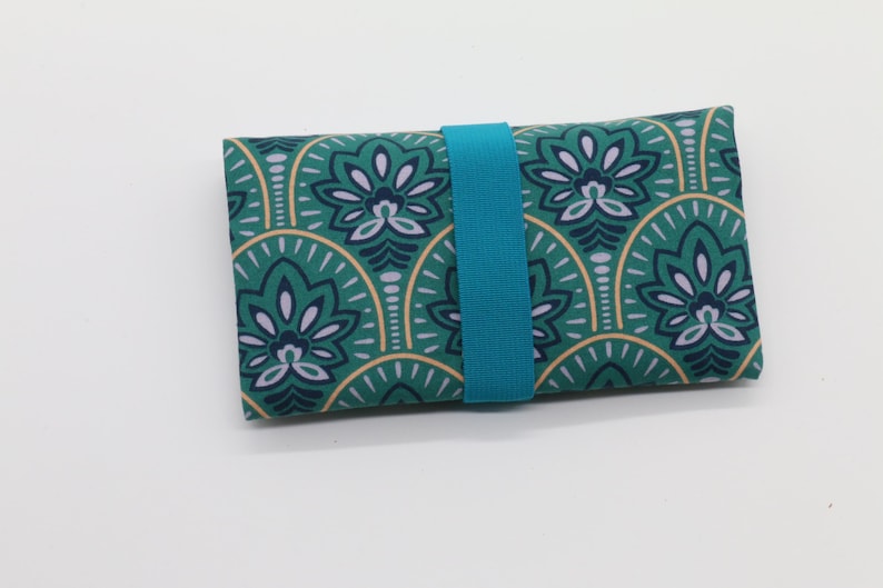 Tabaktasche Jugendstil Petrol | Tabakbeutel Blumen | Drehtasche Baumwolle beschichtet | Geschenk für Raucher mit Reißverschluss Gummi