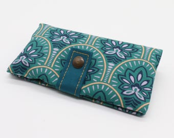 Art Nouveau Petrol Tobacco Pouch | Floral Tobacco Pouch | Coated Cotton Rolling Pouch | Gift for Smokers with Zipper