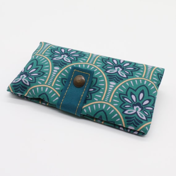 Tabaktasche Jugendstil Petrol | Tabakbeutel Blumen | Drehtasche Baumwolle beschichtet | Geschenk für Raucher mit Reißverschluss