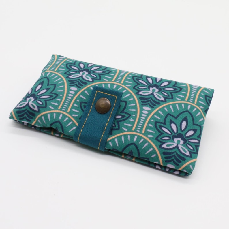 Tabaktasche Jugendstil Petrol | Tabakbeutel Blumen | Drehtasche Baumwolle beschichtet | Geschenk für Raucher mit Reißverschluss Bild 1