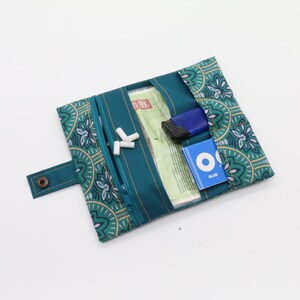 Tabaktasche Jugendstil Petrol | Tabakbeutel Blumen | Drehtasche Baumwolle beschichtet | Geschenk für Raucher mit Reißverschluss Bild 9
