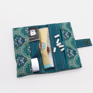 Tabaktasche Jugendstil Petrol | Tabakbeutel Blumen | Drehtasche Baumwolle beschichtet | Geschenk für Raucher mit Reißverschluss Bild 8