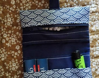 Tobacco pouch Japan style made of strong cotton fabric -Seigaiha- pattern zipper pocket climate neutral shipping less waste