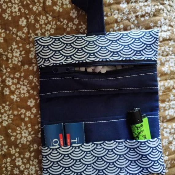 Tobacco Pouch Japan Style Made of Strong Cotton Fabric -seigaiha- Pattern  Zipper Pocket Climate Neutral Shipping Less Waste