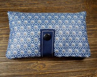 Tobacco pouch made of coated cotton fabric, water-repellent, Japanese pattern - Asanoha - with zippered pocket, climate-neutral shipping, minimal waste