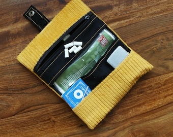 Tobacco pouch, corn yellow, with compartments for smoking accessories, Öko-Tex certified wide-wale corduroy, 100% cotton, climate-neutral shipping, very little waste