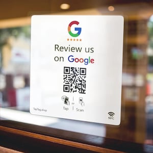 Adhesivo para ventana de Google Tap / Enlace a su backend de revisión, administración y edición de Google en cualquier momento / Código QR y toque incluidos