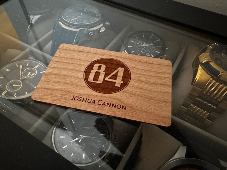Custom Cherry wood nfc tap business card, tap to share contact info and digital profile. burn engrave