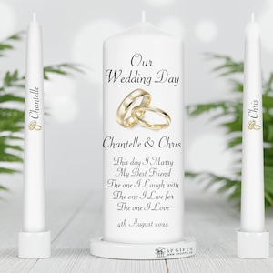 Wedding Unity Candle Set Irlande - Ensemble de bougies Unity -Bougies de cérémonie - Bougies de mariage - Ensemble de bougies Unity personnalisé personnalisé - Anneaux d’or