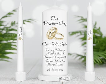 Zestaw świec jedności ślubnej Irlandia - Zestaw świec jedności - Świece ceremonialne - Świece ślubne - Spersonalizowany niestandardowy zestaw świec jedności - Złote pierścionki