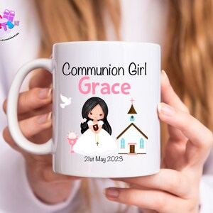 Mädchen mit langen Haaren Personalisierte erste heilige Kommunion Tasse Irland - Personalisiertes Geschenk für meine erste heilige Kommunion