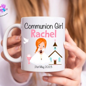 Meisjes gepersonaliseerde mok eerste communie Ierland - gepersonaliseerd cadeau voor mijn eerste communiedag - gevlochten kapsel