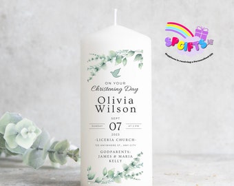 Personalised Christening candle | Personalised Baptism candle | Christening candle | Baptismal Candle | Ireland | Eucalyptus