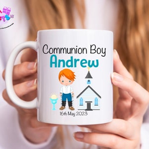 Niño con aparatos ortopédicos para las piernas Taza personalizada de la Primera Comunión Irlanda - Regalo personalizado para el Día de Mi Primera Comunión