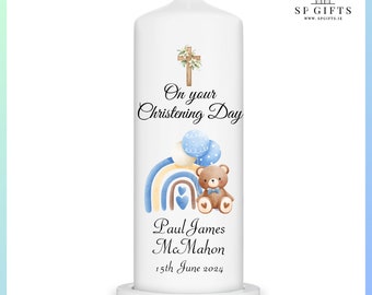 Personalisierte Taufkerze Irland | Personalisierte Taufkerze | Taufkerze - Bär blau