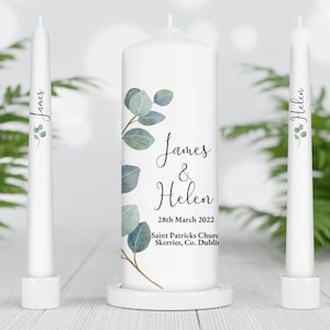 Eucalyptus Leaves Wedding Unity Candle set - Wedding Unity Candle Set Ireland - Ceremony candles - Wedding Candles