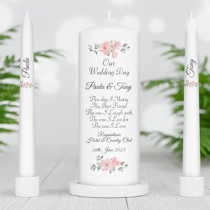 Ensemble de bougies Unity - Ensemble de bougies Unity de mariage Irlande - Bougies de cérémonie - Bougies de mariage - Ensemble de bougies Unity personnalisé - Fleurs roses