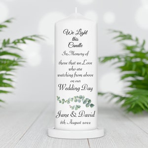 Wedding Day Remembrance Candle | Personalised Wedding Absence Candle | Wedding Memory Candle | Memorial Candle | Eucalyptus Design