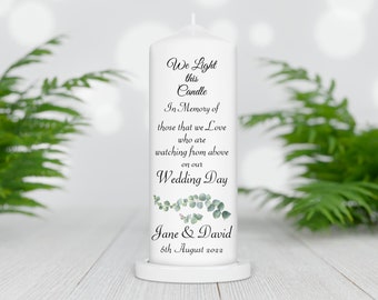 Wedding Day Remembrance Candle | Personalised Wedding Absence Candle | Wedding Memory Candle | Memorial Candle | Eucalyptus Design