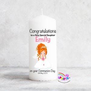 Vela de Primera Comunión para niñas - Personalizada Mi vela del Día de la Santa Cena - Regalo del Día de la Comunión - Updo Peinado Felicitaciones