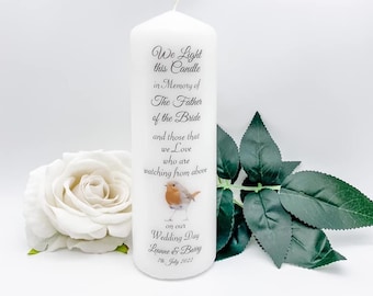 Vela conmemorativa del día de la boda / Vela personalizada por ausencia en la boda / Vela de recuerdo de la boda / Vela conmemorativa / Diseño Robin / Día de la boda