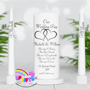Unity Candle set - Wedding Unity Candle Set Ireland - Ceremony candles - Wedding Candles - Personalised Custom Unity Candle Set - Hearts