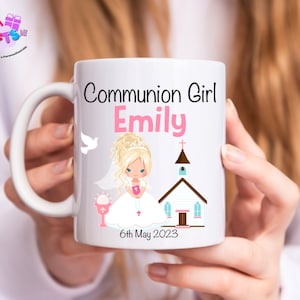 Mädchen Personalisierte Erste Heilige Kommunion Tasse Irland - Personalisierter Mein erster Heiliger Kommuniontag Becher - Kommunion Geschenk - Hochsteckfrisur