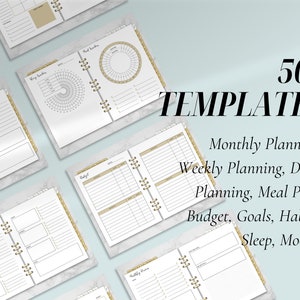 Pu&ograve; includere: Una collezione di oltre 50 modelli di planner stampabili per la pianificazione mensile, settimanale e giornaliera. I modelli includono sezioni per la pianificazione dei pasti, la creazione di budget, l'impostazione degli obiettivi, il monitoraggio delle abitudini, il sonno e il monitoraggio dell'umore. I modelli sono progettati con uno sfondo in marmo e accenti dorati.