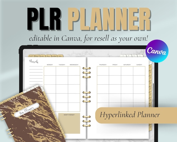 PLR Planner, PLR Digital Planner, PLR Hyperlinked Planner, Planner for Resell, plr Digital Product, Editable in Canva,