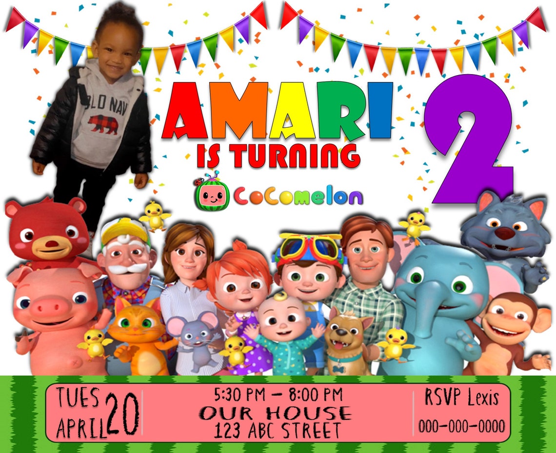 Cocomelon Custom Invitations w/ Picture JPEG PDF DIGITAL | Etsy