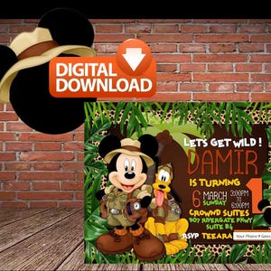 Mickey Mouse Safari Birthday Party Invitation | Mickey Safari Theme | Safari Themed Birthday | Kids Invitation | Invite Instant Download