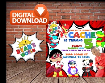 Ryan's World Blue Birthday Invitations, Ryan's World Birthday Party Theme, Kids Birthday Invitations, Ryan's World, Birthday Theme, Digital