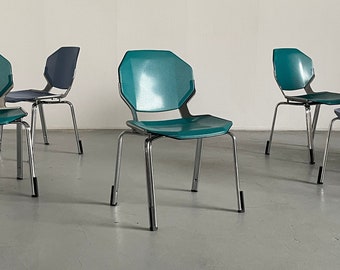 Space Age Futuristic Octagonal Metal Stackable Dining Chairs or Visitor Office Chairs by Fröscher Sitform, 1990s Germany