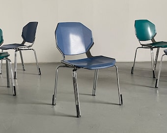 Space Age Futuristic Octagonal Metal Stackable Dining Chairs or Visitor Office Chairs by Fröscher Sitform, 1990s Germany
