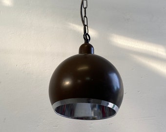 Spaceage Marrone e Cromo 70s Lampada a Sospensione / Mid Century Lampada da Soffitto dal Design Moderno